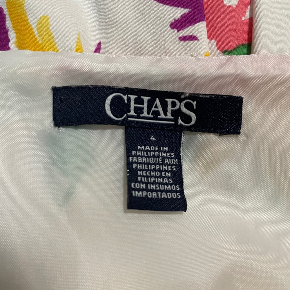 Chaps Sleeveless Floral Dress White Cotton Blend V-Neck Pleated Fit & Flare Sz 4 - Picture 9 of 10